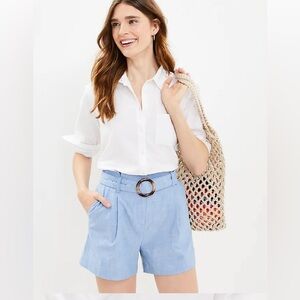 Loft Belted Chambray Shorts Paperbag Waist New With Tags Sz 0 🆕❤️🌞